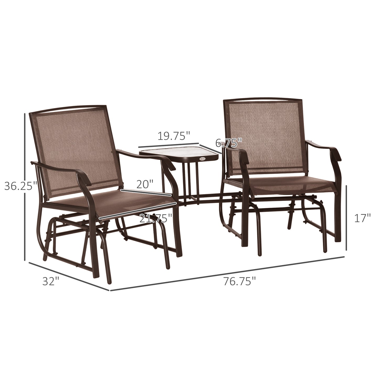 Outdoor Glider Chair and Coffee Table Set - 2-Seater Swing Loveseat