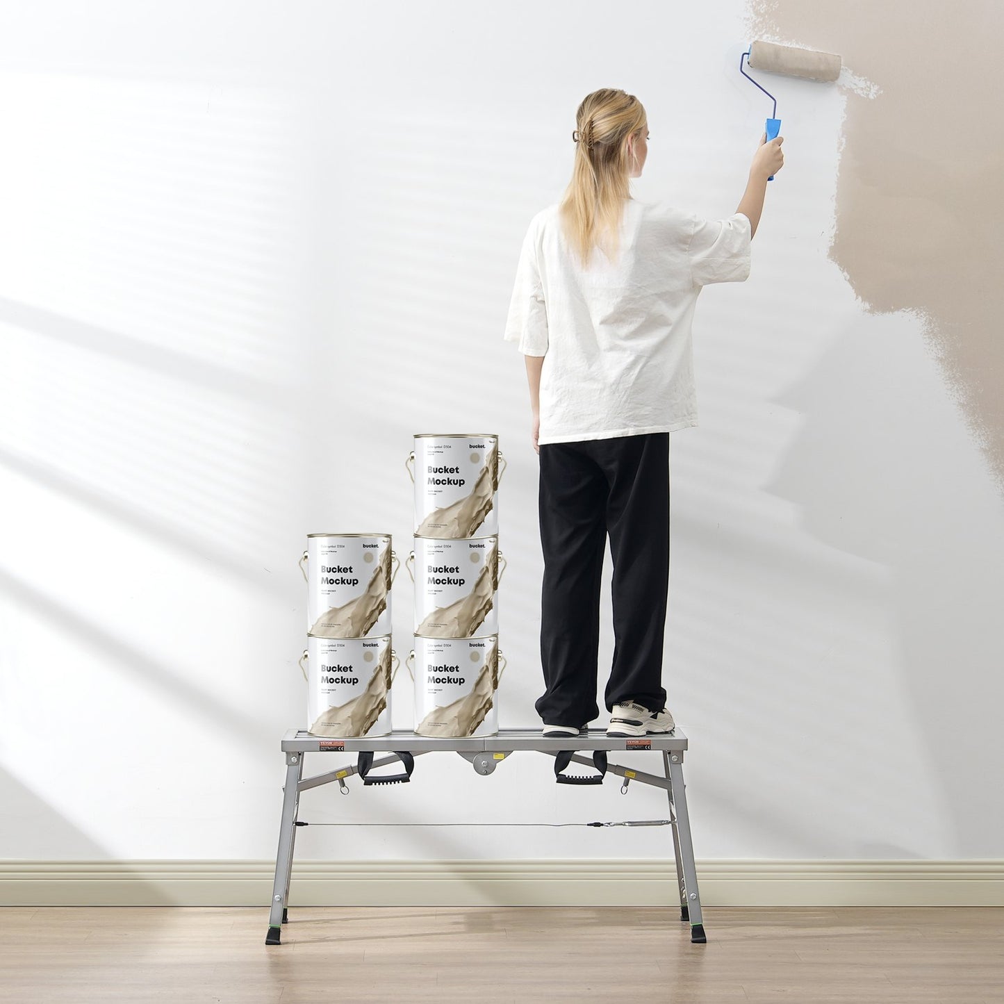 Adjustable Height Portable Work Platform with 400 lb Load Capacity - Silver