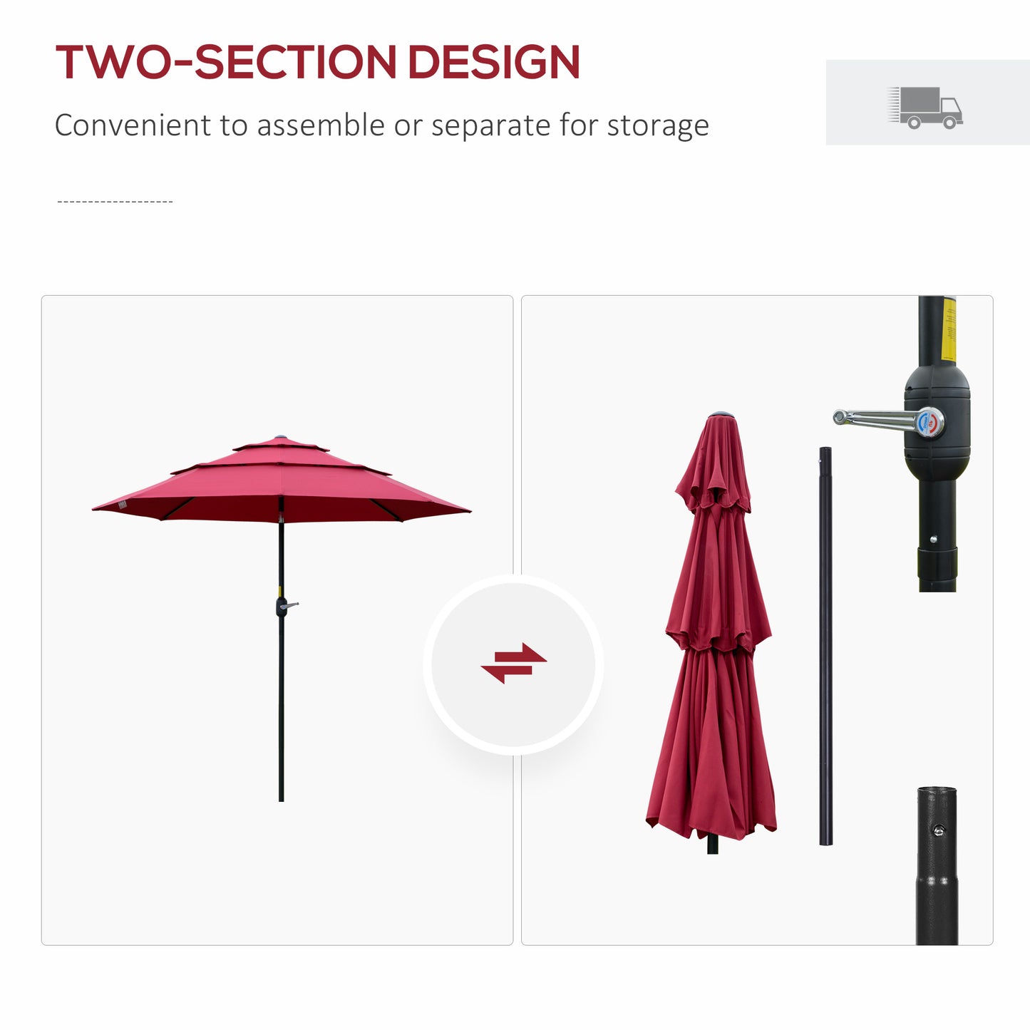 9FT Outdoor Market Umbrella with Crank & Tilt - Wine Red