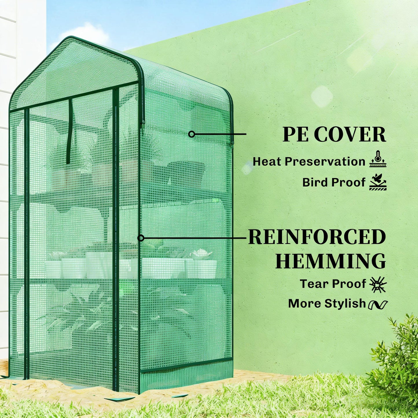Mini Greenhouse - 3-Tier Plant Shelf with Double-Layer Roof