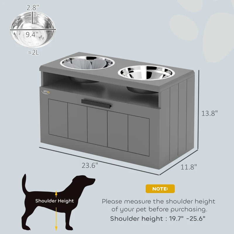 Large Elevated Dog Bowls Stand with 2 Stainless Steel Bowls, Storage Drawer & Slow Feeder Mat