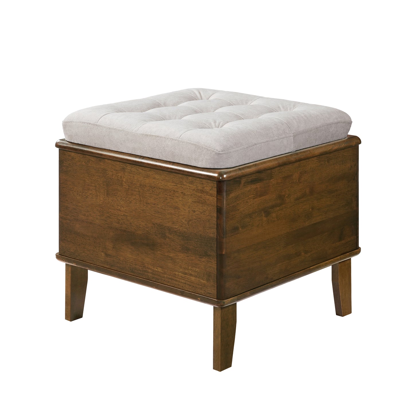 Rubber Wood Cat Bed Ottoman with Cat Cave - 2-in-1 Tufted Pet Footstool, Walnut Finish