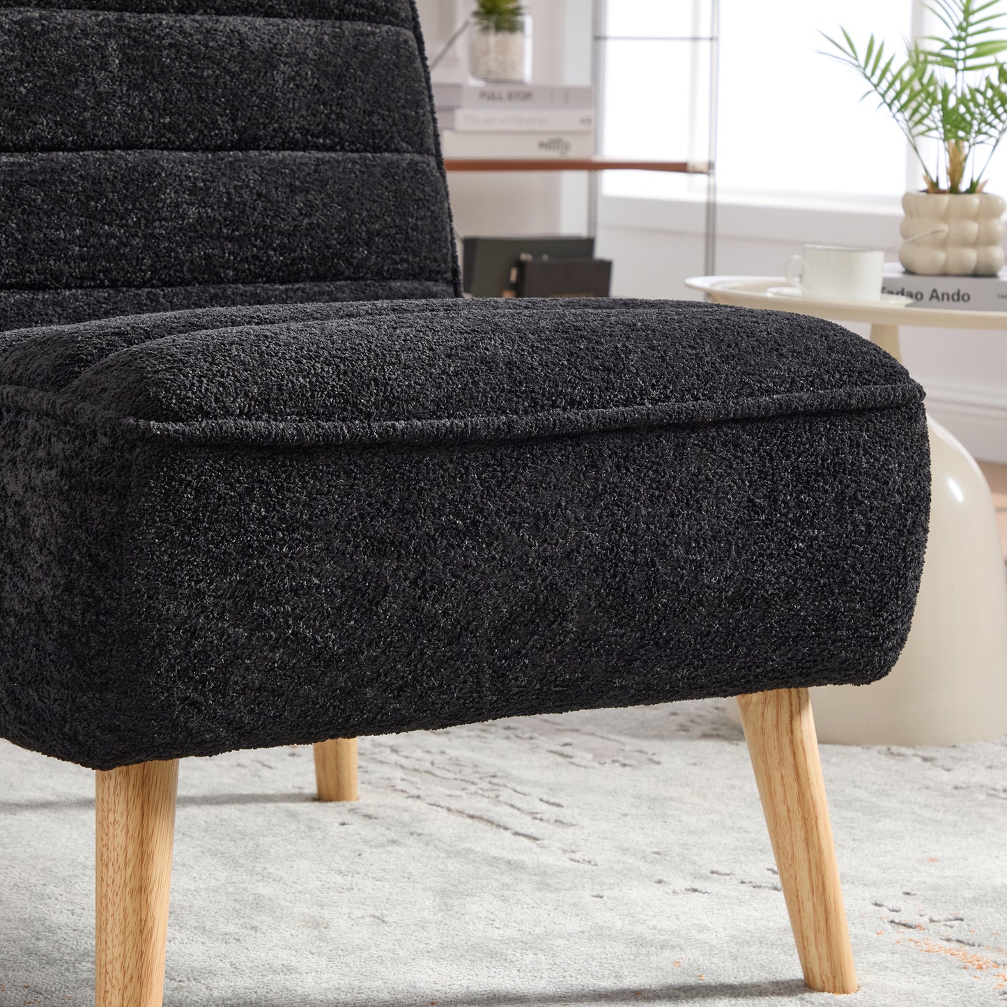 Modern Armless Accent Chair - Black Chenille Upholstered