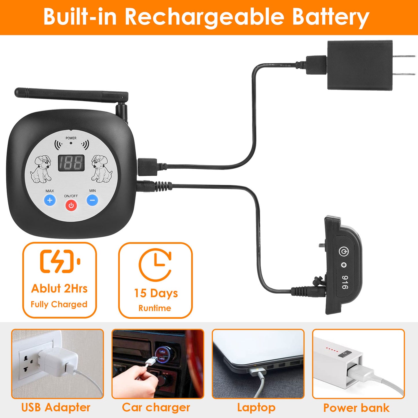 Wireless Dog Fence System with GPS Collar - Rechargeable & Adjustable Range