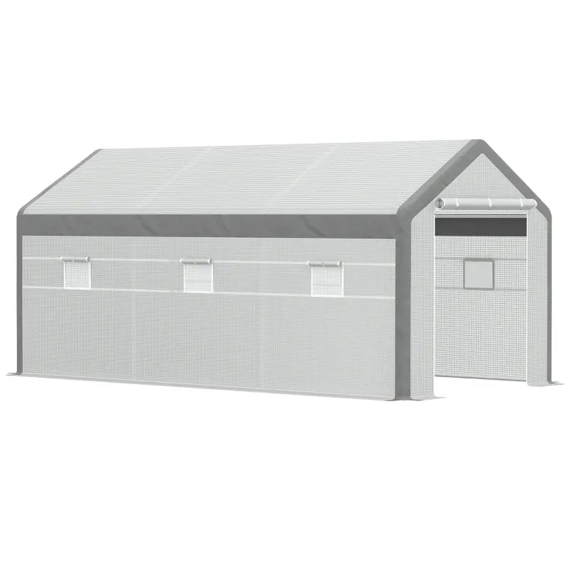 Walk-In Greenhouse with Roll-Up Windows and Weather Cover - White Garden Shelter