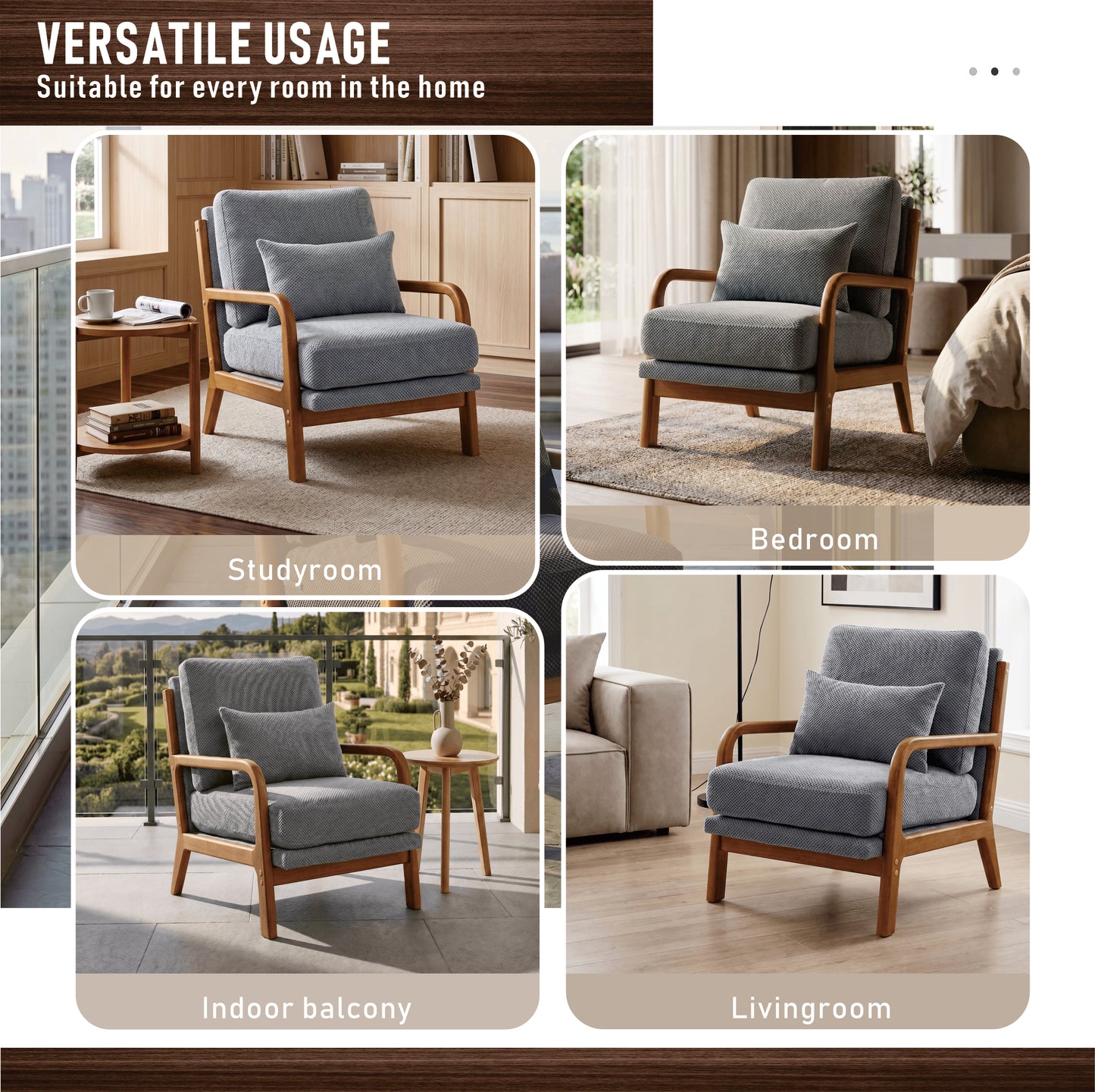 Mid-Century Modern Wooden Lounge Chair - Light Gray Upholstery
