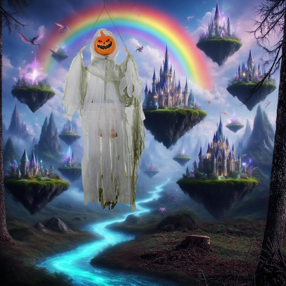 Light Green Halloween Hanging Pumpkin Ghost with Sound & Lights