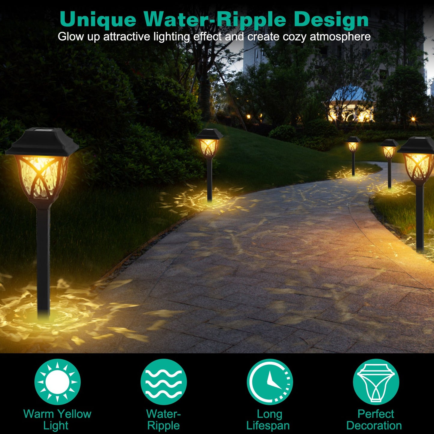 6 Pack Solar Powered Outdoor Pathway Lights Waterproof Landscape Garden Lamps
