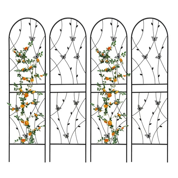 Metal Garden Trellis 71" x 19.7" - Rustproof Climbing Plant Support - Black - 4 Pack