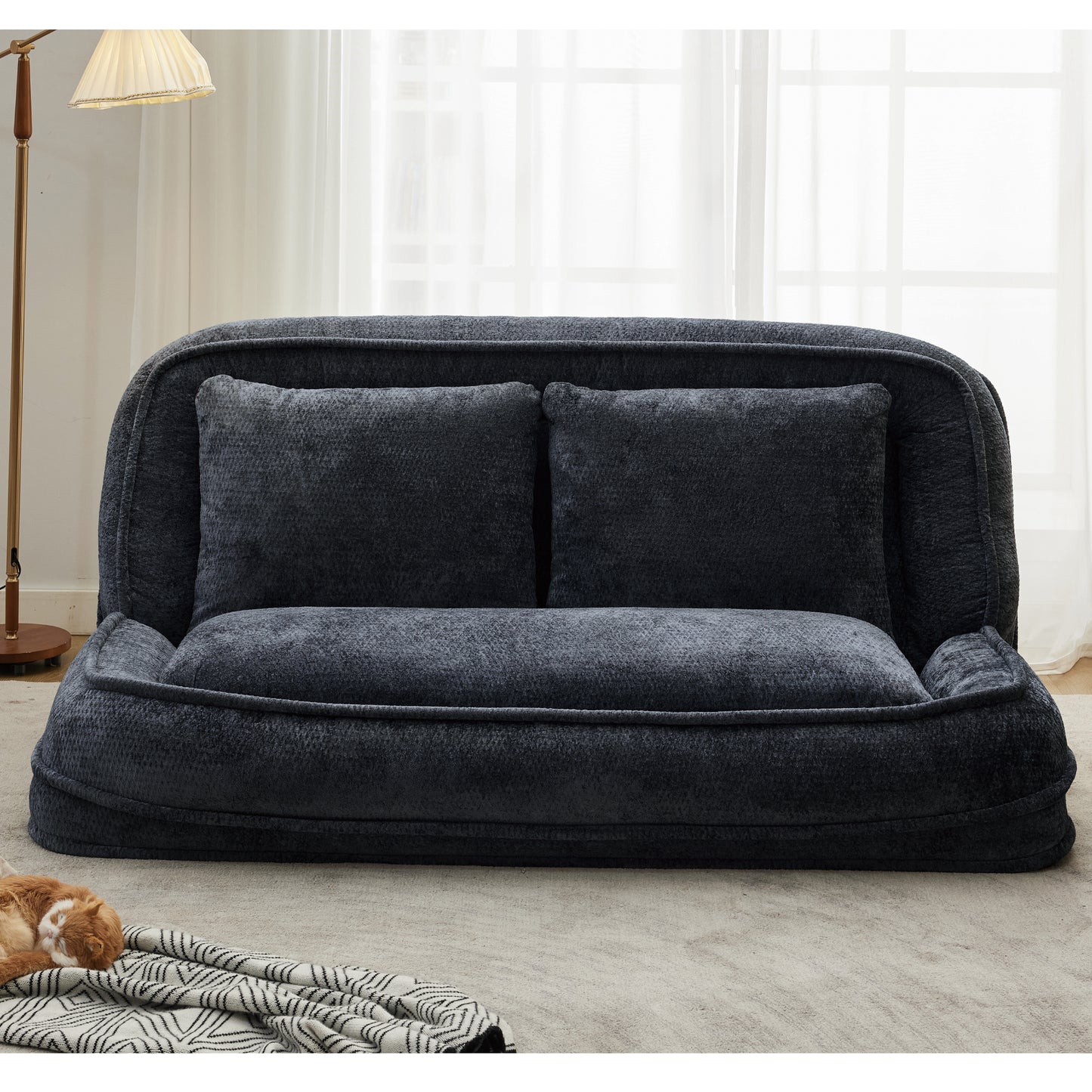 Extra Large Chenille Lazy Sofa Loveseat - Black Dog Bed