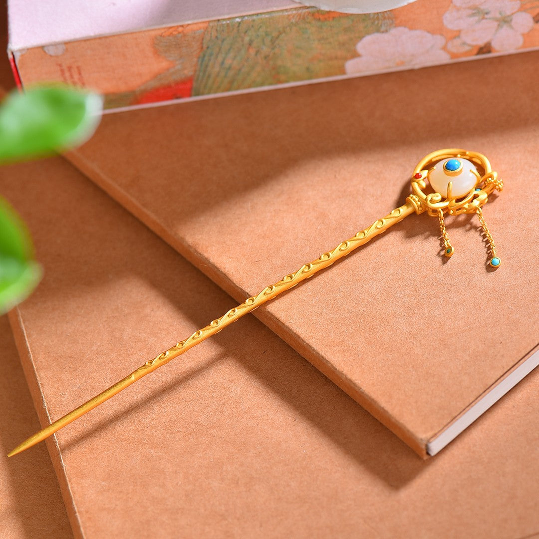 Hetian Jade S925 Silver Hairpin with Enamel – Multiple Styles