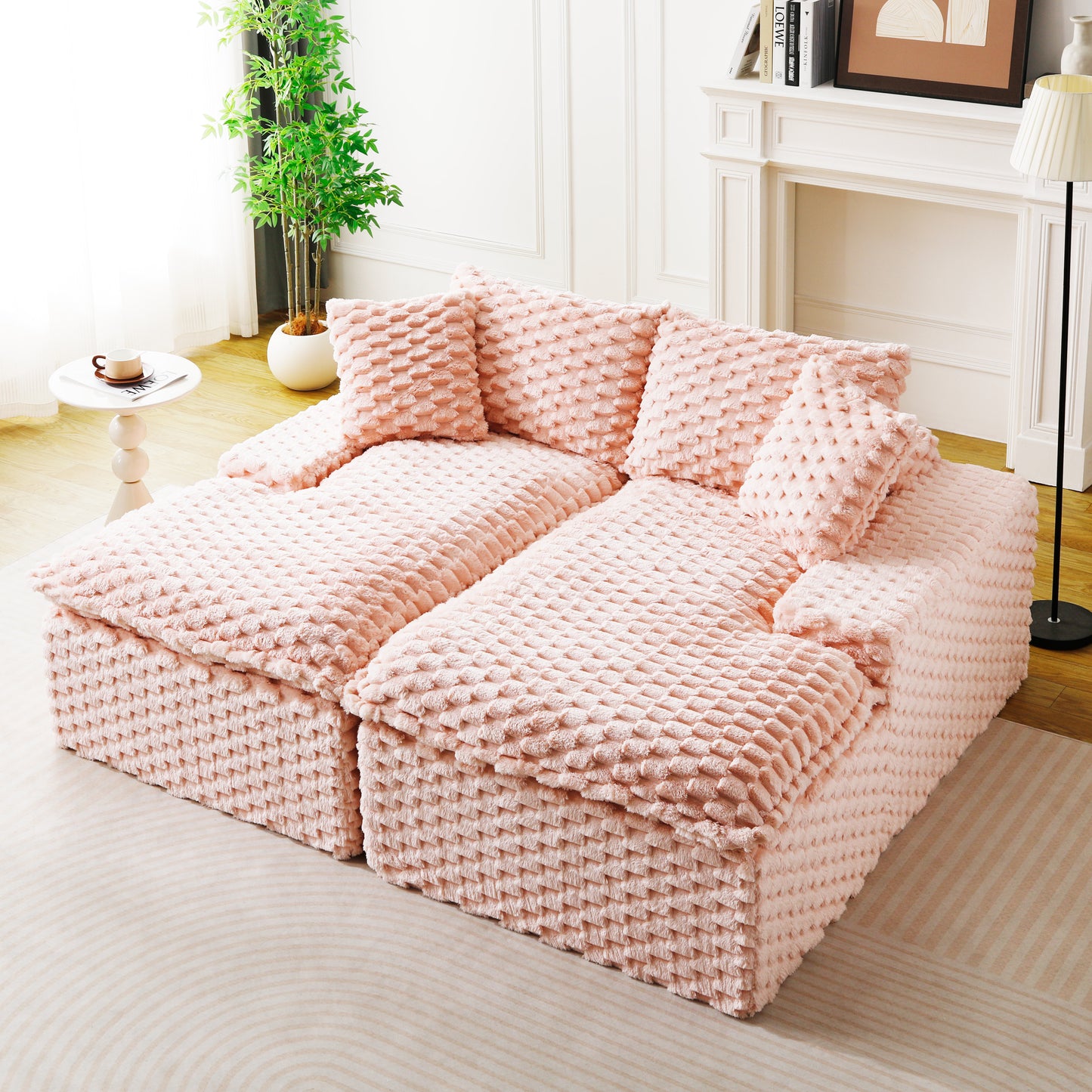 Pink Velvet Double Chaise Lounge - Multifunctional Lazy Sofa