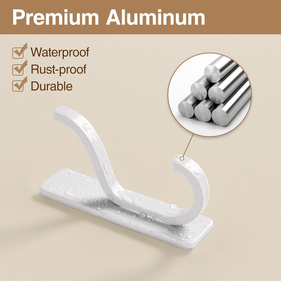Heavy Duty Stick-On Wall Coat Hooks - 4 Pack White Metal