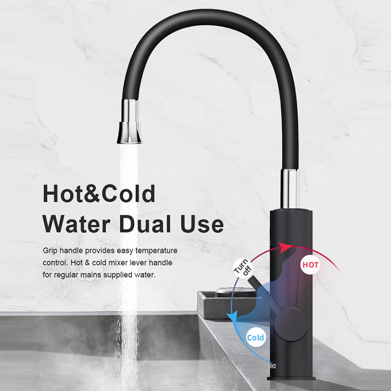 Electric Kitchen Faucet with Digital Display 3200W Adjustable Temperature Black