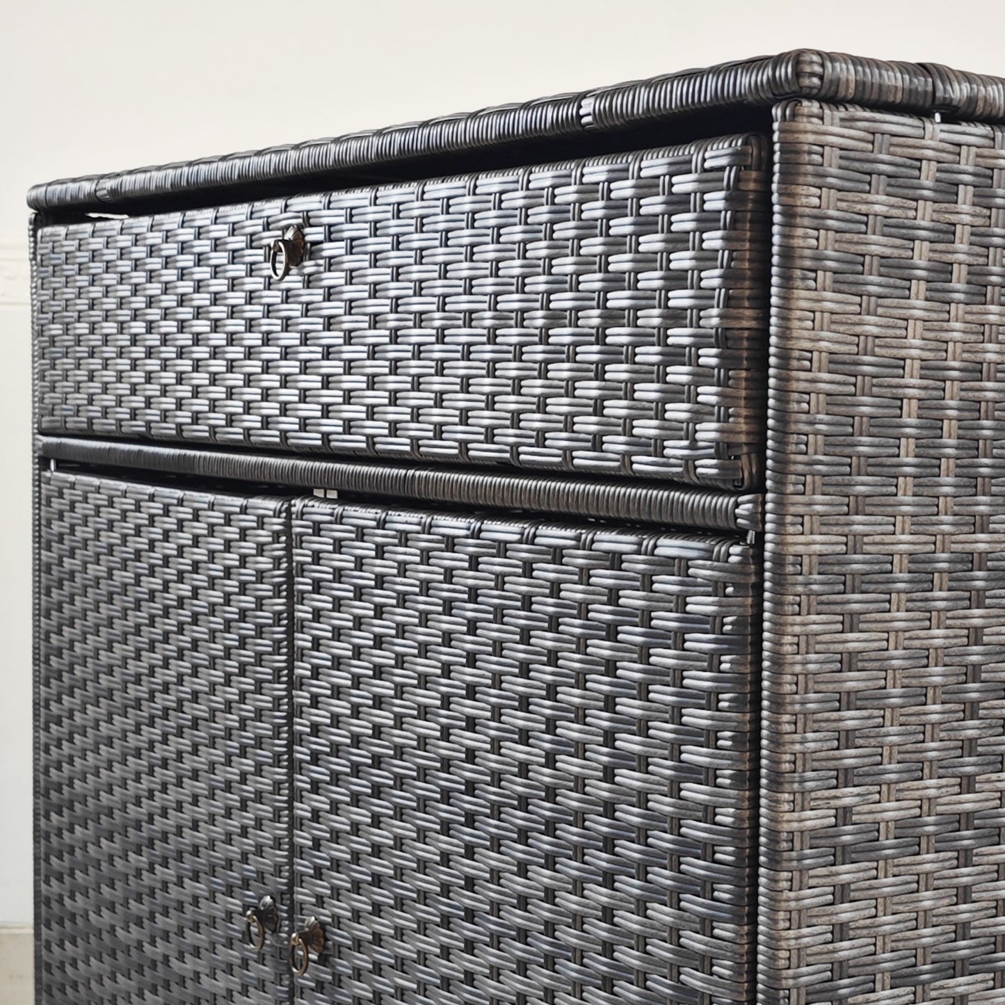 Outdoor Storage Cabinet - Waterproof PE Rattan with Drawer - Gray