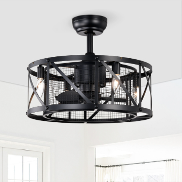20'' Industrial Ceiling Fan with Remote Control - Matte Black