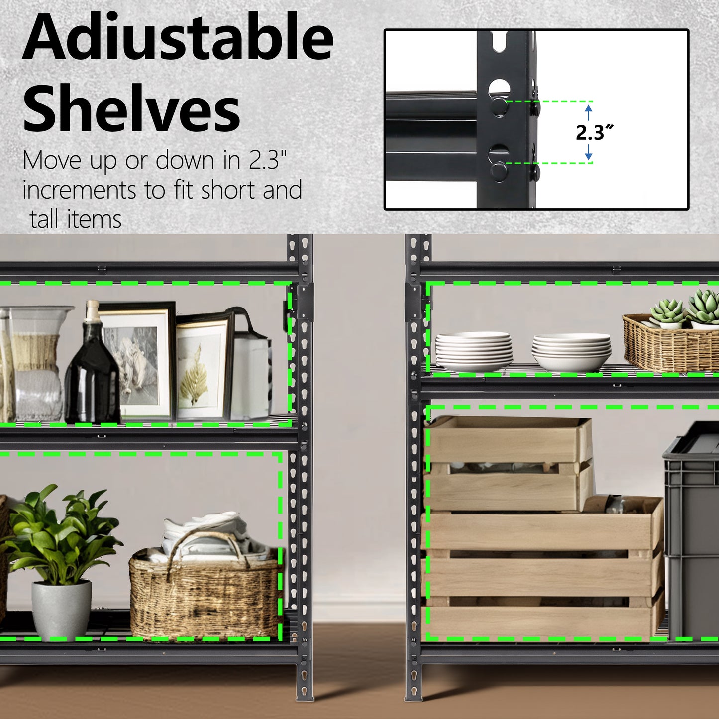 Heavy Duty 5-Tier Metal Shelving Unit - Adjustable 4000 lbs Capacity, Black