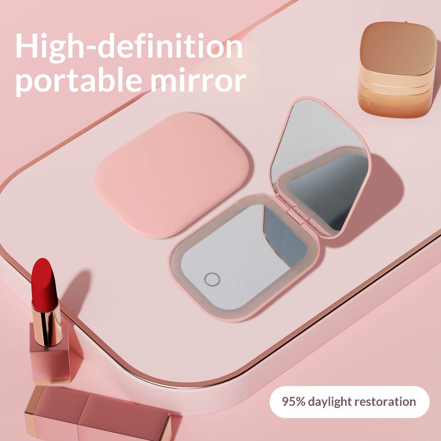 Portable Folding Mirror with 3-Color Backlighting - Compact Vanity Mirror