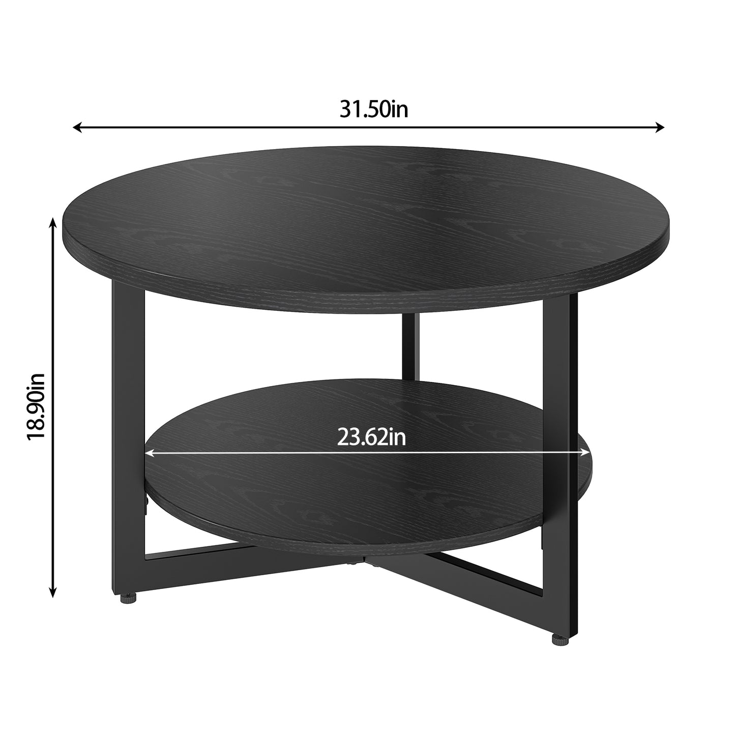 31.5-Inch Round Black Coffee Table - Industrial Modern Design