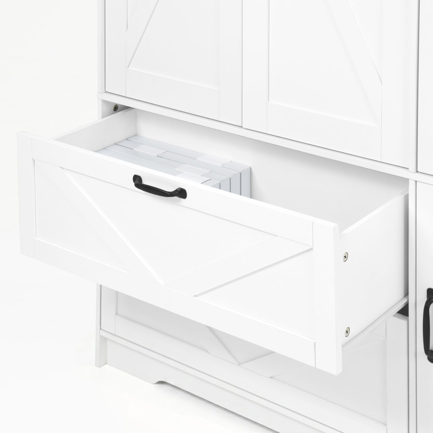 4-Door White Wardrobe Closet with Mirror & LED Lighting