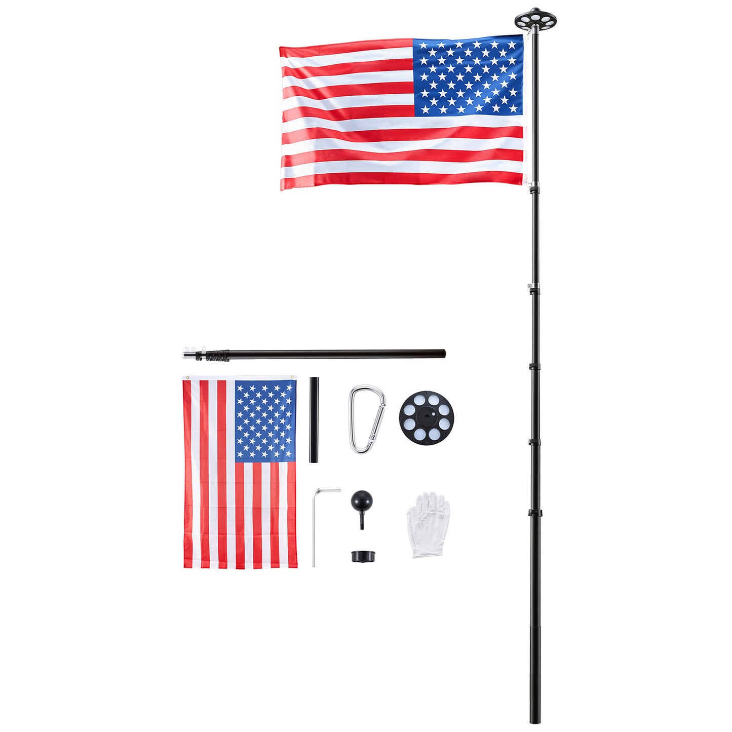 20ft Heavy Duty Telescopic Flagpole Kit with 136 LED Solar Light and American Flag for Yard and Outdoor Use