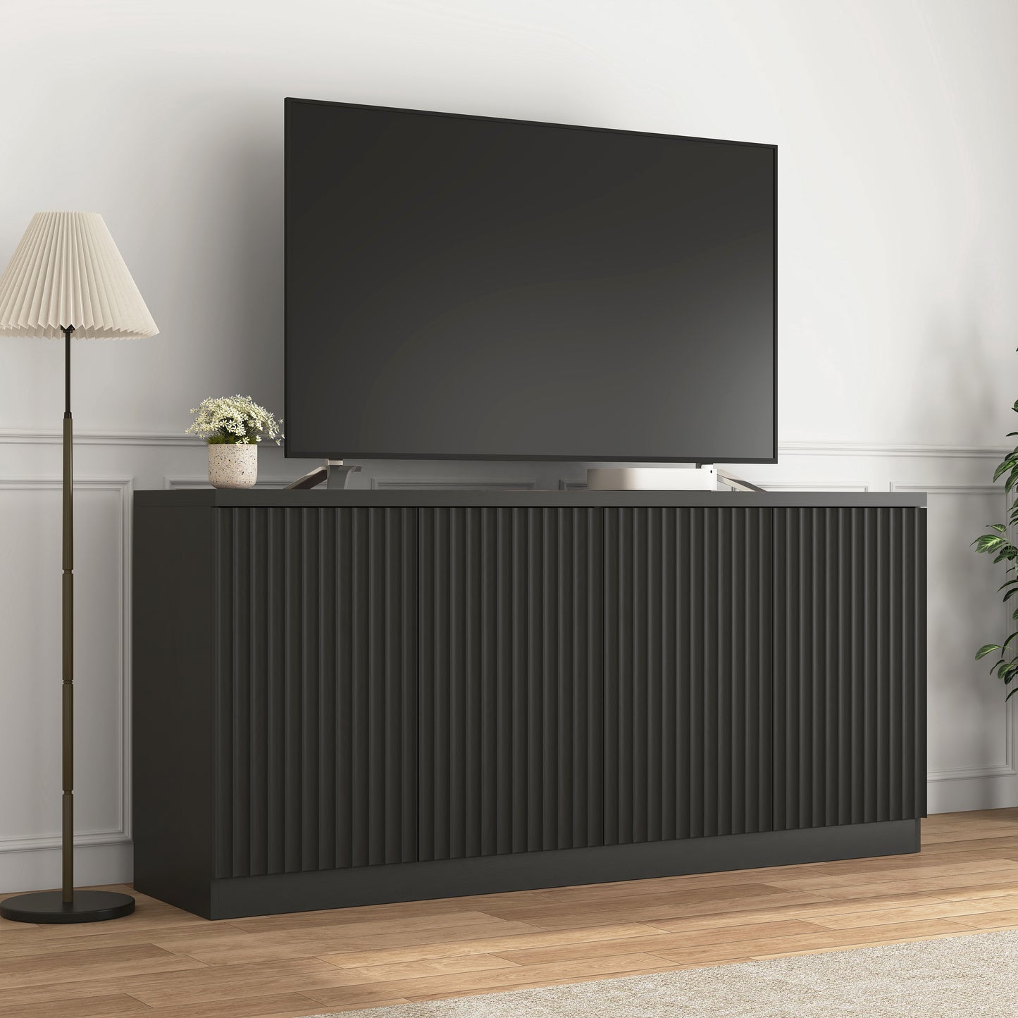 Black Buffet Cabinet with 4 Doors & Shelves - 62.6" Sideboard