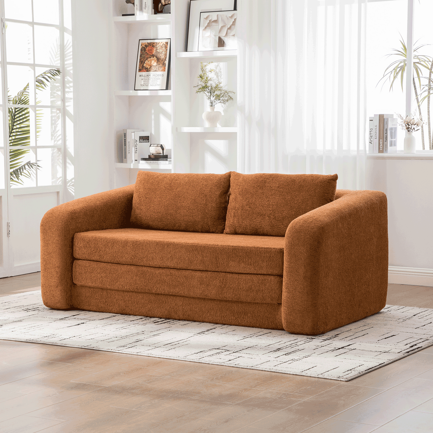 71" Convertible Loveseat Sofa Bed with Armrest & Pillows - Orange