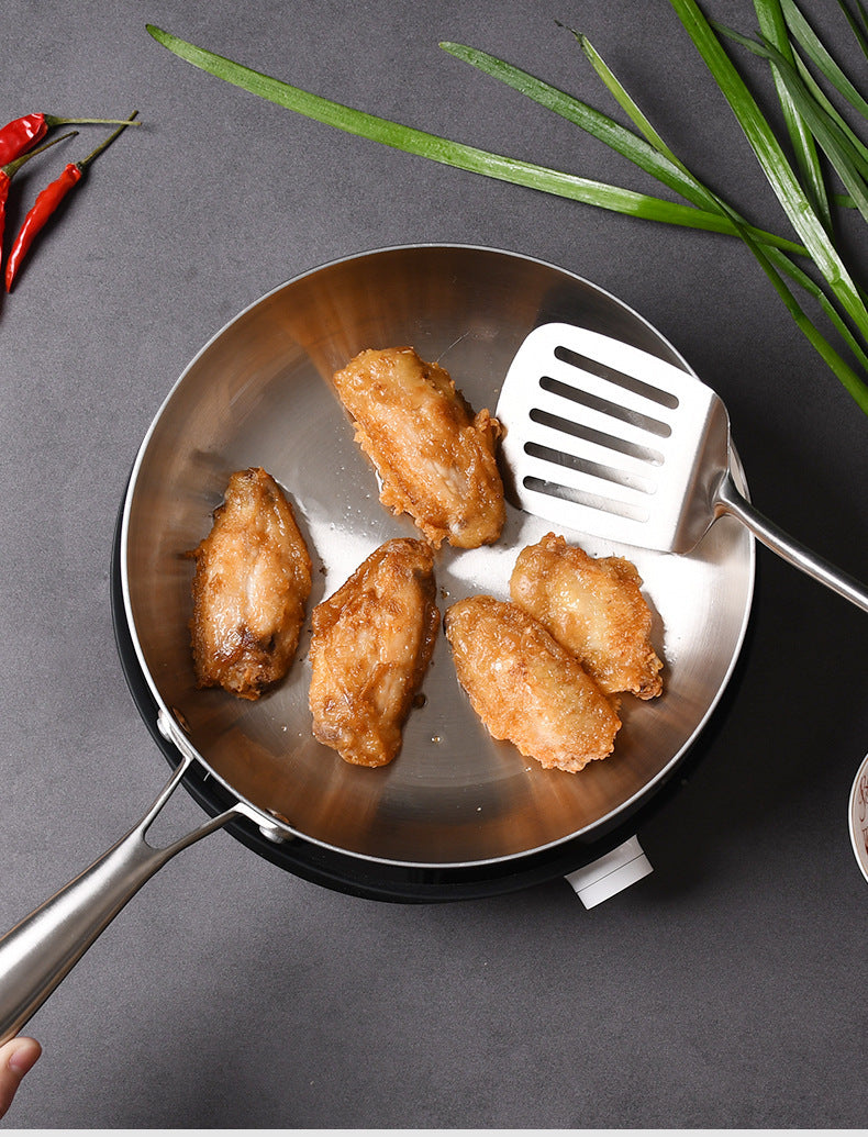 304 Stainless Steel Flat Frying Pan for Induction Gas Stove 22-30cm