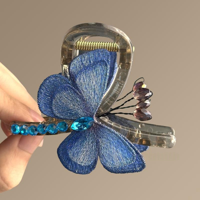 Retro Butterfly Embroidered Hair Clip - Half-up Shark Hair Accessory for Women