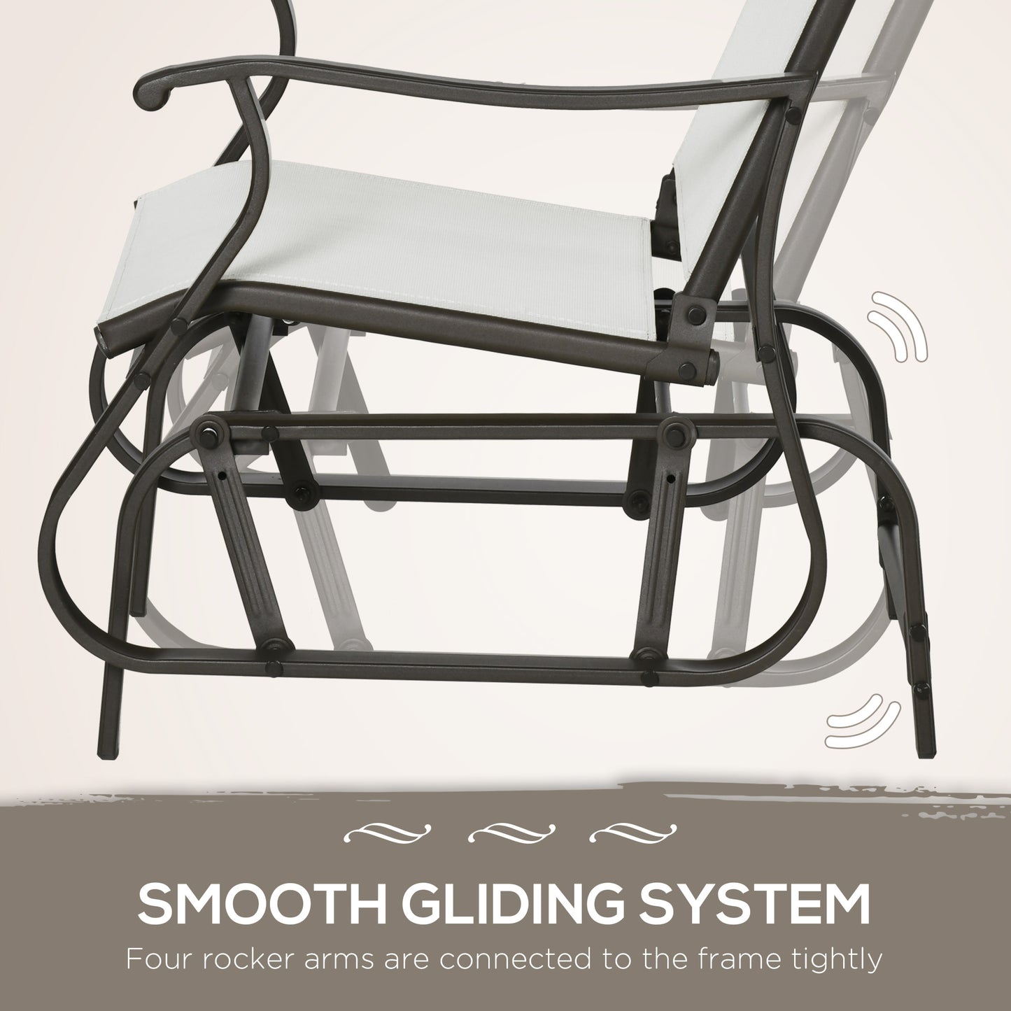 3-Piece Outdoor Glider Set with Steel Frame and Glass Table - Cream White