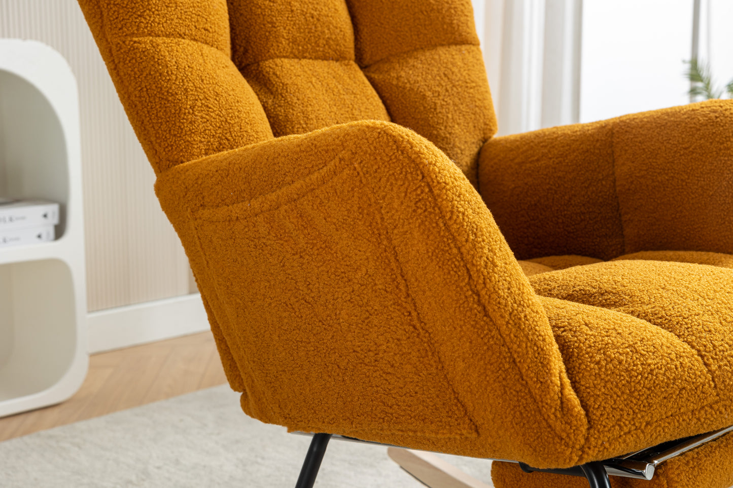 Teddy Fabric Rocking Chair with Adjustable Footstool - Caramel