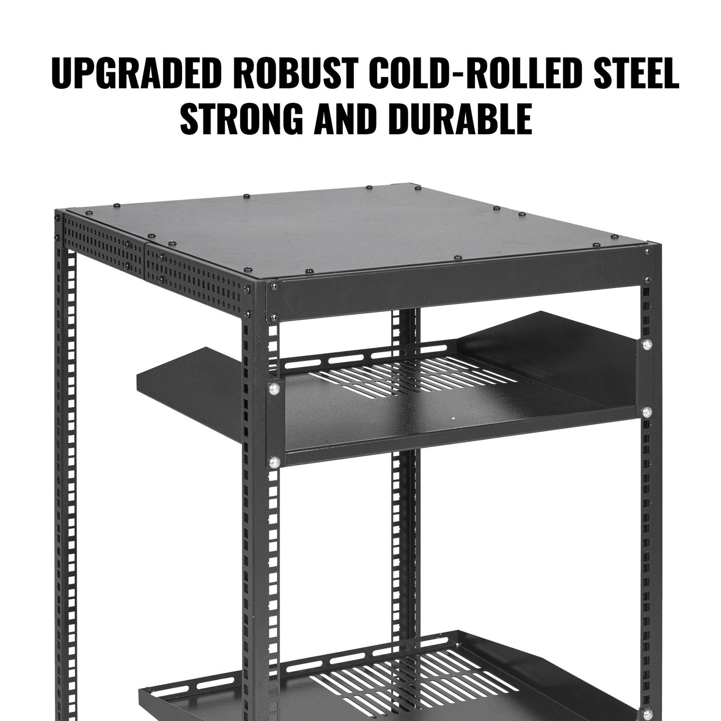 20U Open Frame Server Rack with Adjustable Depth, Wall & Floor Mount, Black