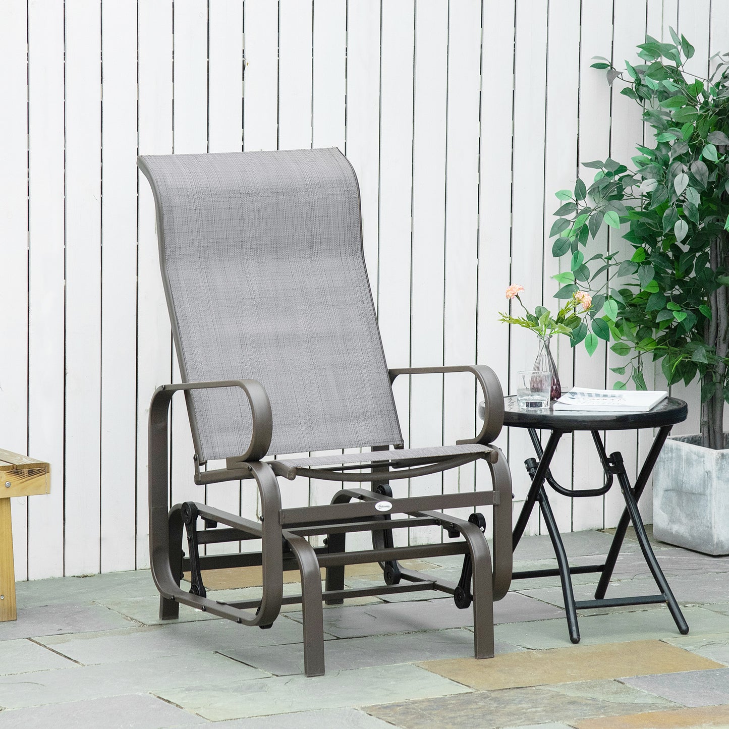 Outdoor Glider Rocker Chair - Metal High-Back, Gray