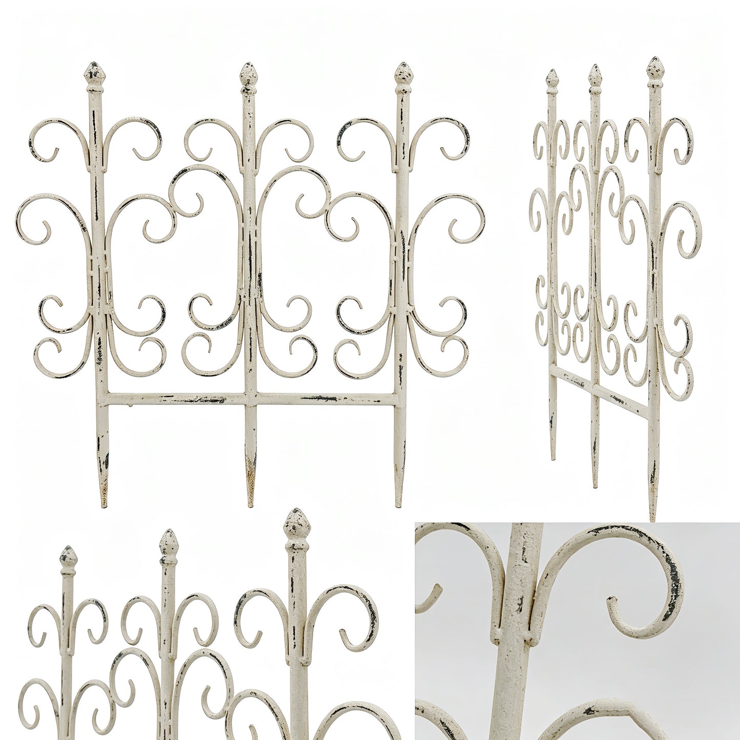 Antique White Iron Garden Fence Panels - Decorative Trellis Set