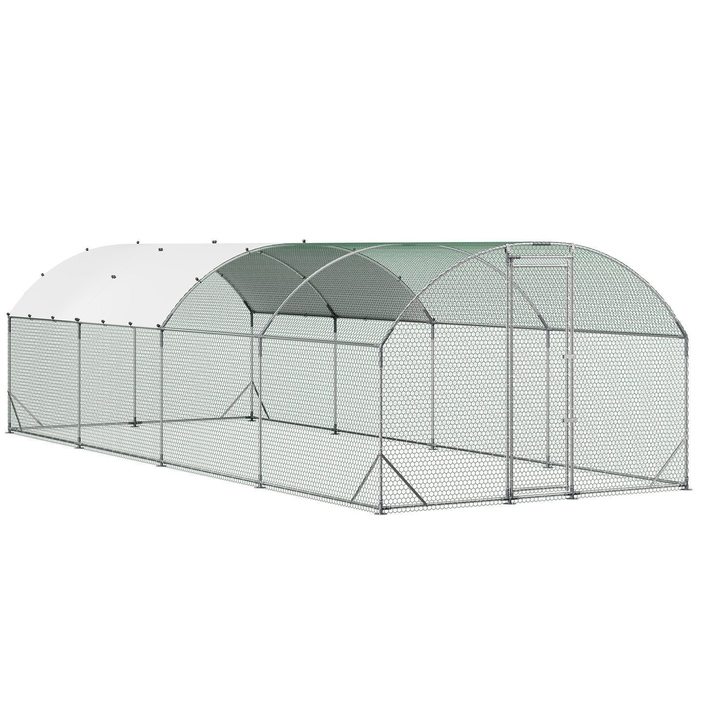 Large Metal Chicken Coop with Waterproof Cover & Sturdy Frame - 9x25x6.6 ft Walk-In Poultry & Duck Pen for Outdoor Backyard Farm
