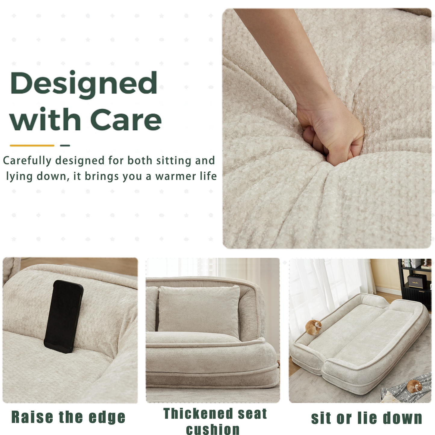 Extra Large Chenille Lazy Sofa Loveseat - Beige 2-in-1 Dog Bed
