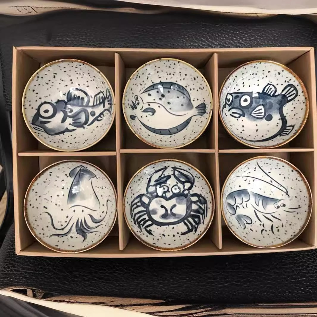 Japanese-Style Ceramic Tableware Retro Sesame Dot Pattern Bowl - Home Kitchen