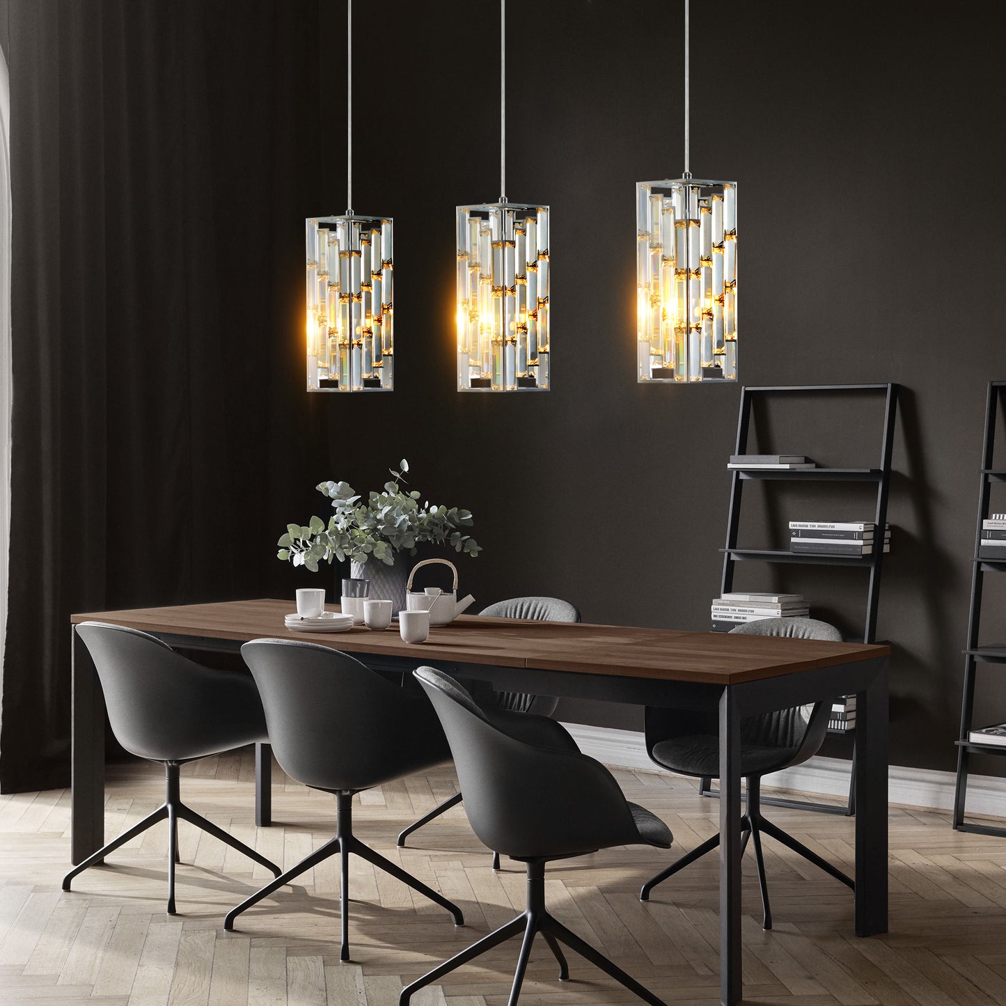 4-Inch Modern Crystal Pendant Light 3-Pack, Adjustable Hanging Ceiling Lamps