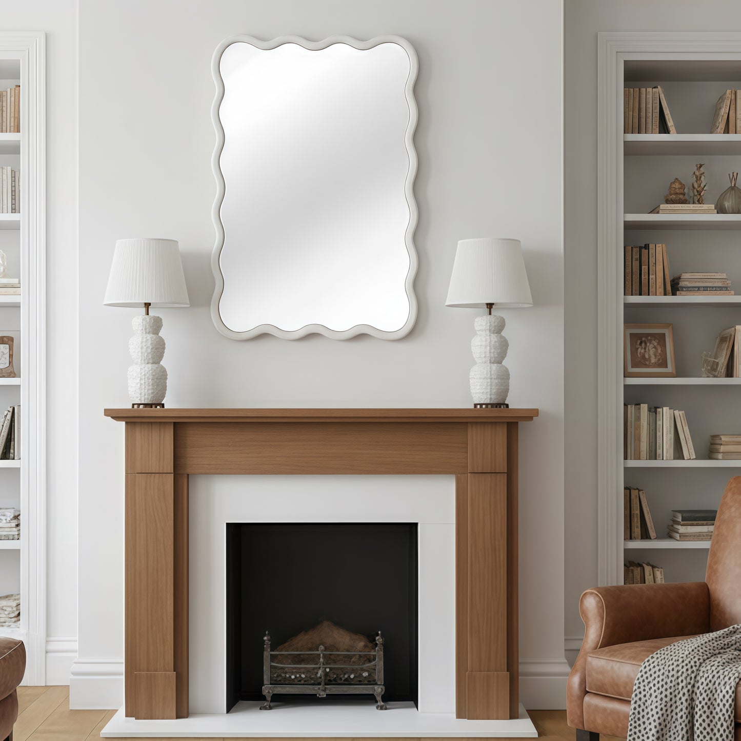 Wavy Rectangle Solid Wood Frame Decorative Mirror - 24x36