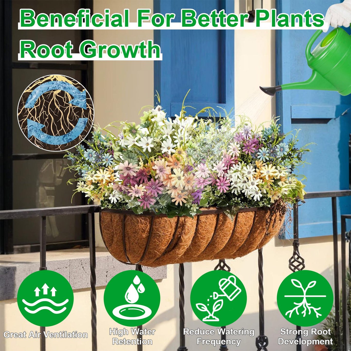 3 Pack Coconut Coir Planter Liners for Window Boxes & Hanging Baskets