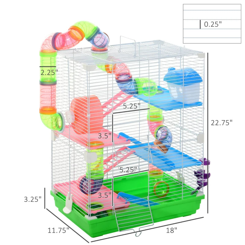 5-Tier Hamster Cage with Exercise Wheels & Tunnels - Portable Animal Habitat