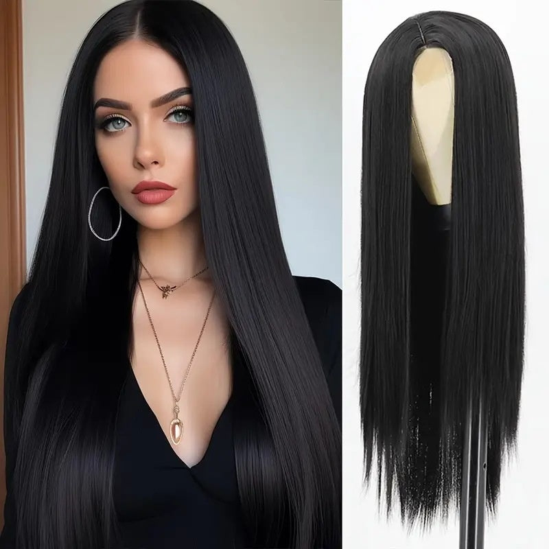 Long Straight Black Wig for Daily Wear - Full Head Cosplay Hair Extension