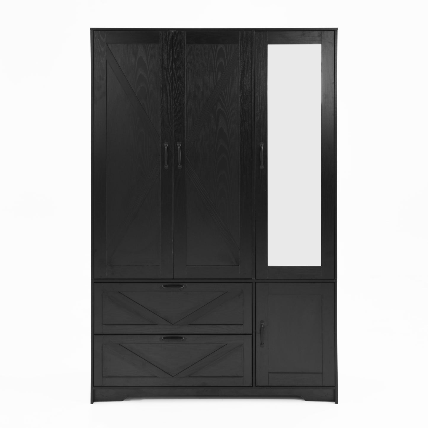 Black 4-Door Wardrobe Closet with Mirror & LED Lighting