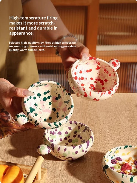 Ceramic Ice Cream Bowl for Home Use - Pink & Indigo Blue Set