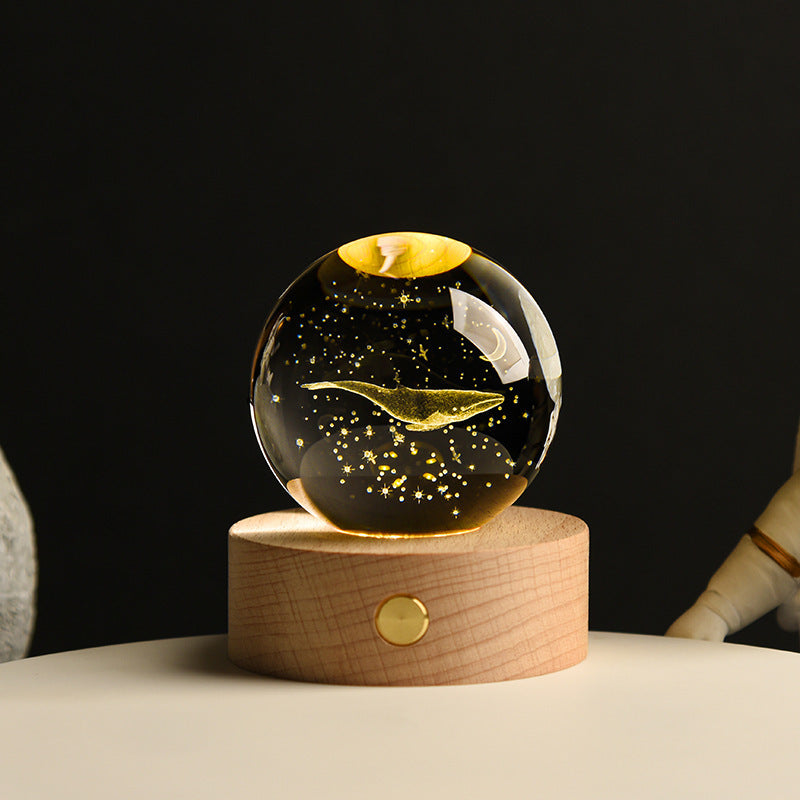 Starry Sky Crystal Ball Night Light Solar System Ornament 8cm Warm Light