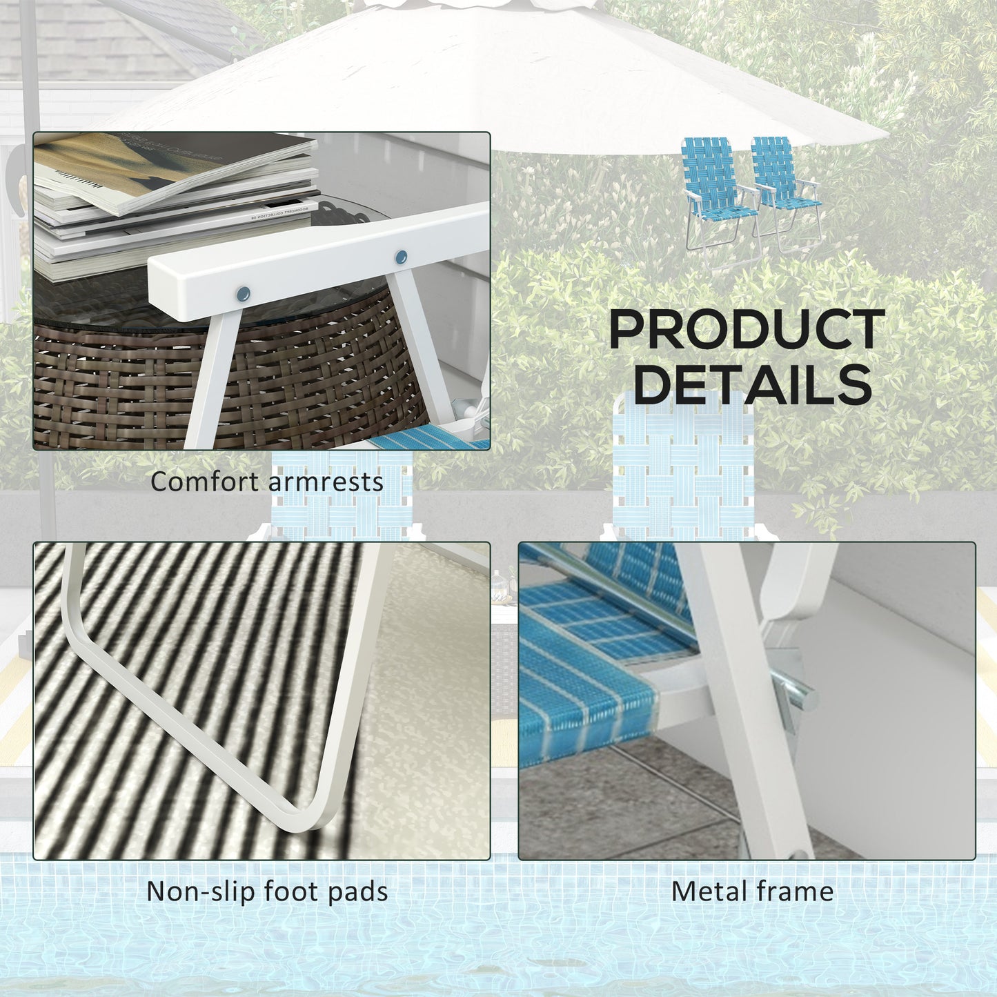 Set of 2 Blue Folding Camping Chairs with Armrests