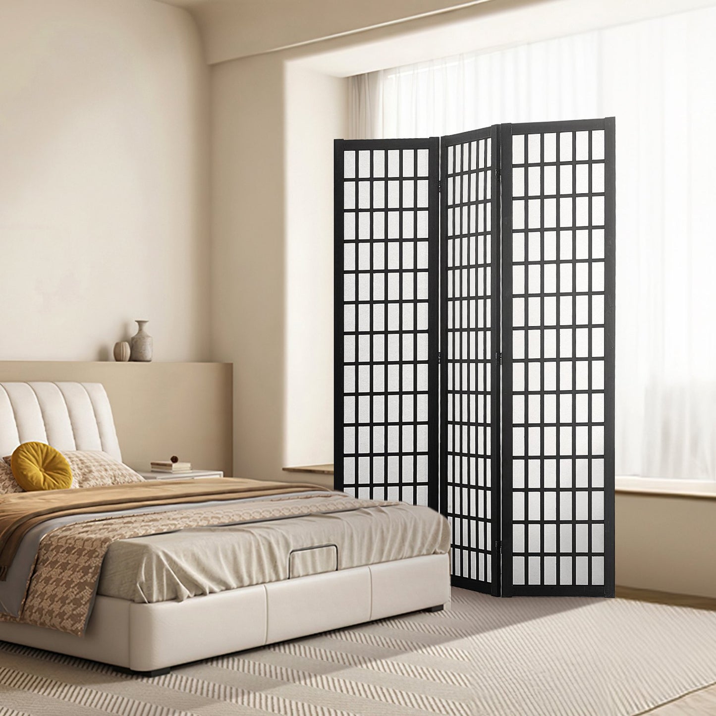 Japanese Room Divider - 3 Panel Wood Folding Privacy Screen