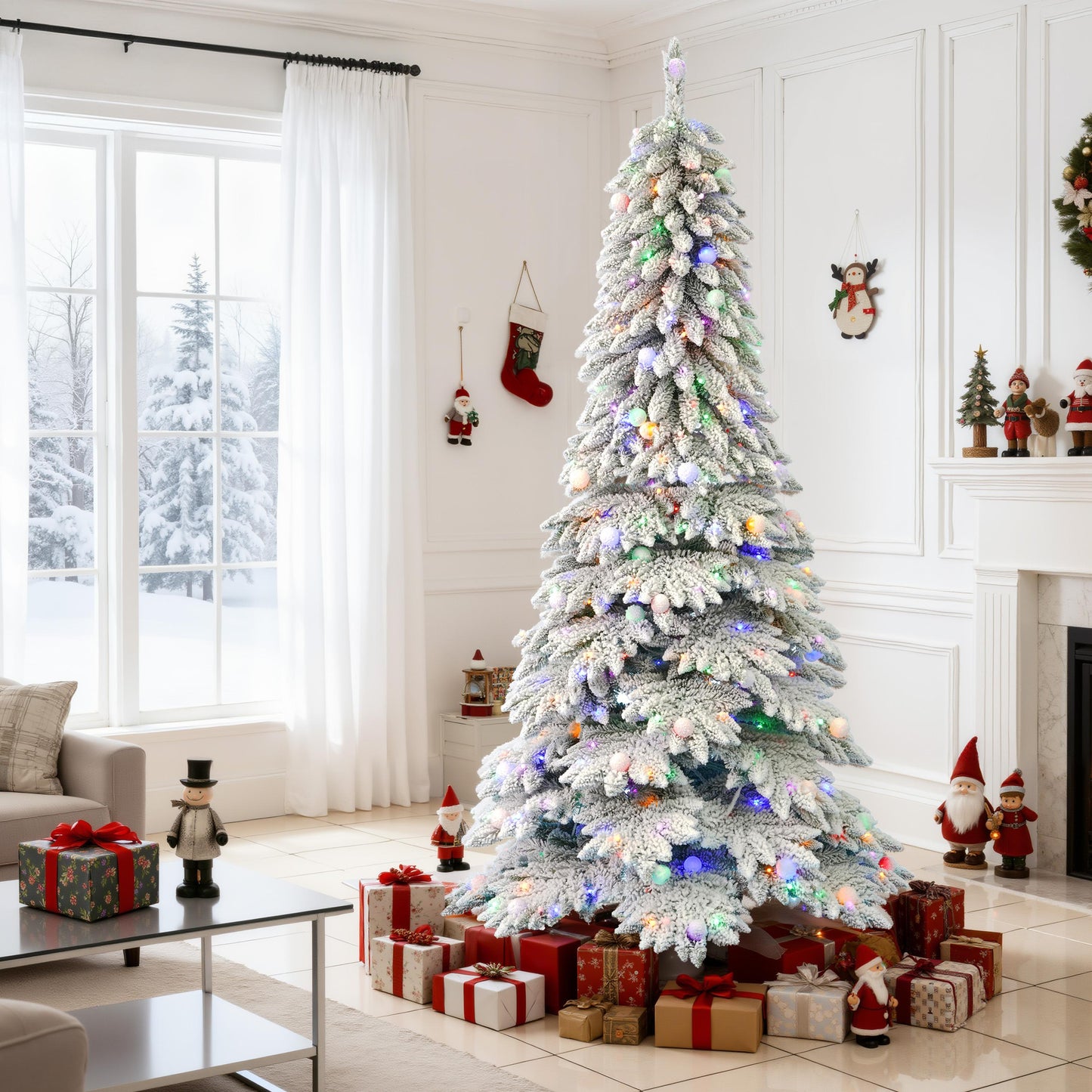 Pre-Lit Snow-Flocked Christmas Tree for Festive Home Decoration
