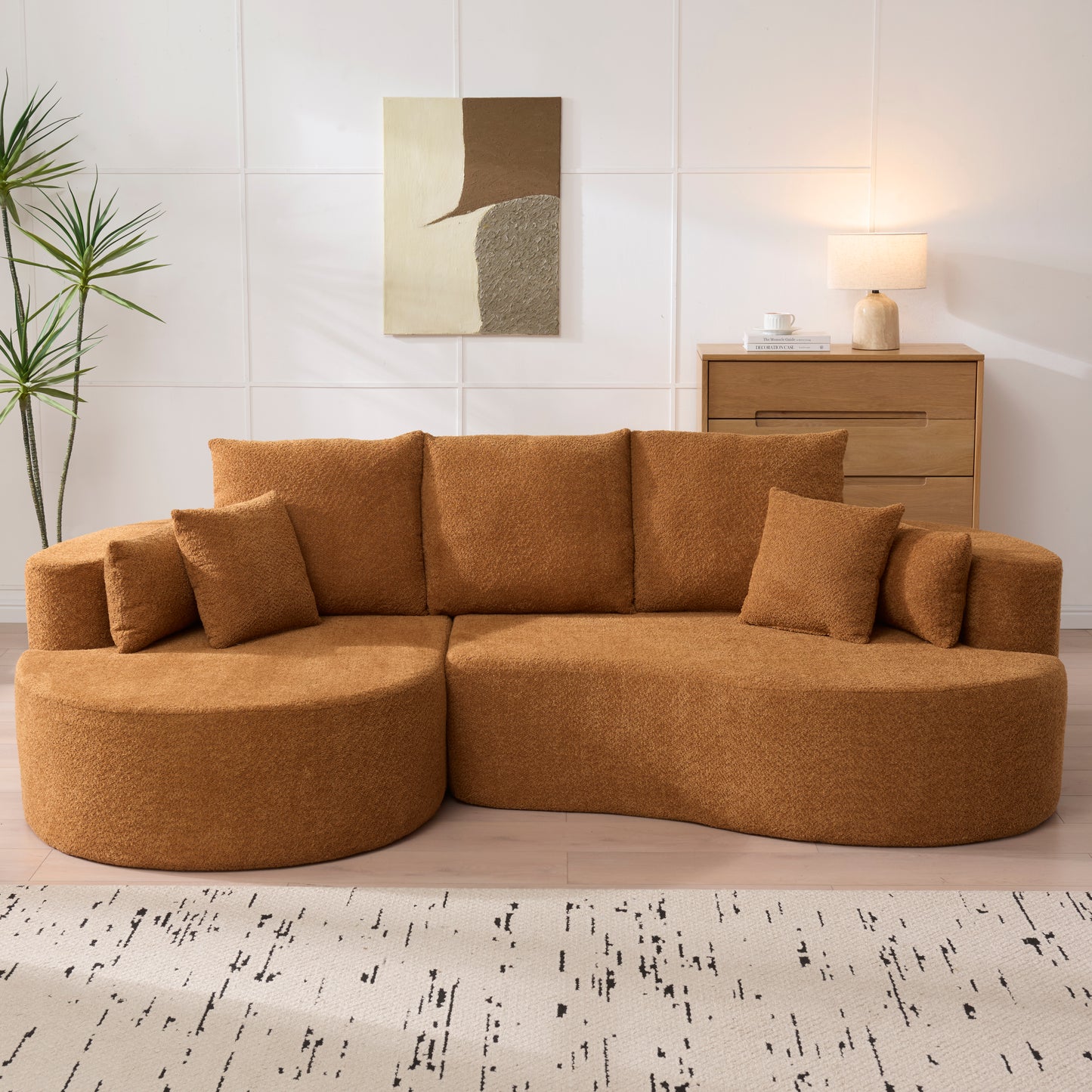 106-Inch 2-Piece Curved Sectional Boucle Sofa - Camel