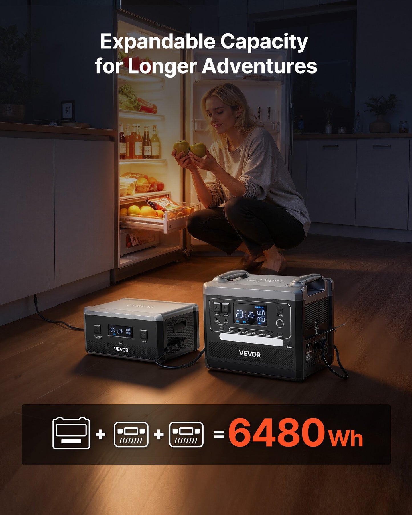 Portable Power Station 2400W 2160Wh Solar Generator with 10 Output Ports - Black